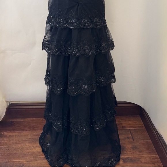 Lulus Alluring Sensation Black Tulle Embroidered Tiered Maxi Dress, Size XS, NWT - Picture 10 of 15